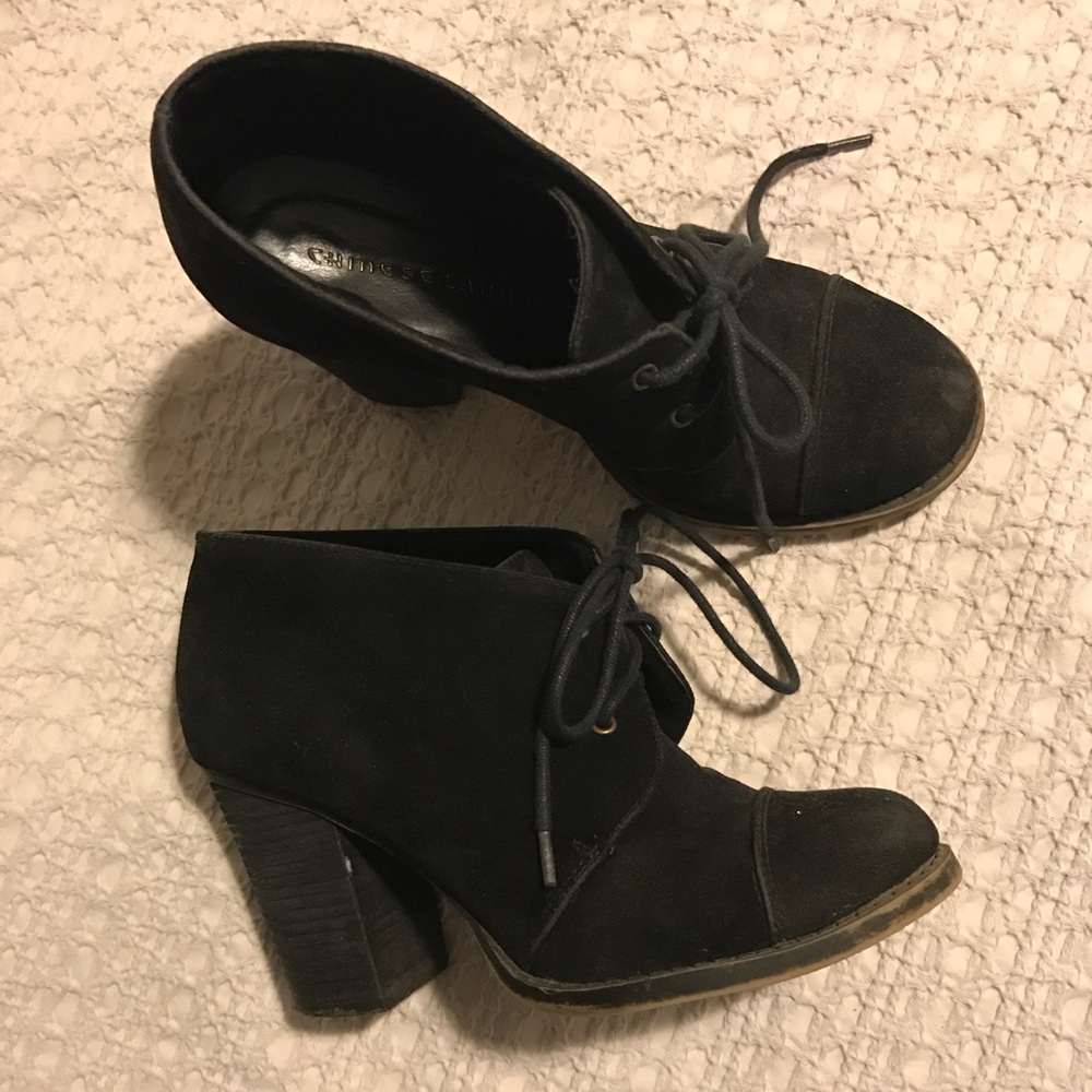 Chinese Laundry Black Suede Lace Up Booties 7.5